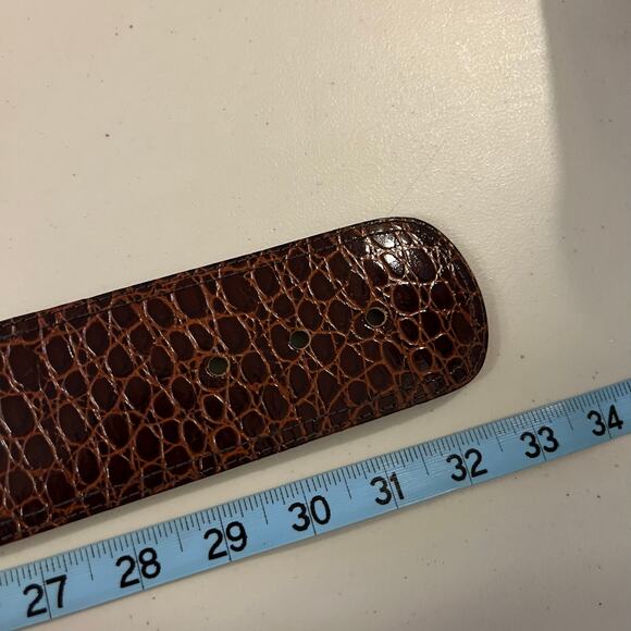 Omega Vintage 90s Brown Snake Skin Genuine Leather Wide Wrap Belt Size Medium - Picture 6 of 8